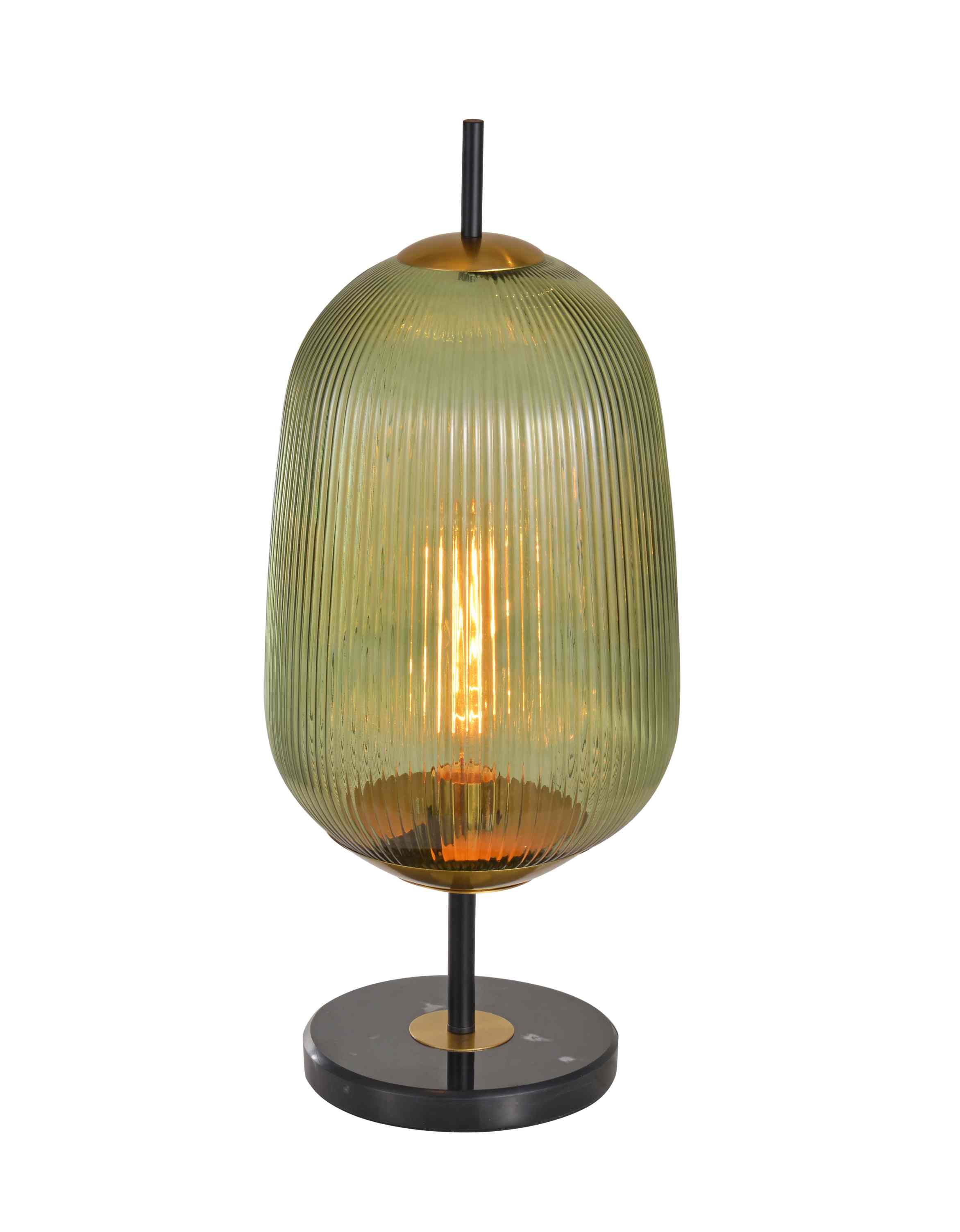 Lampu Meja Kaca Hijau Berusuk Vertikal Vintage